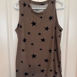 Women’s Brown With Black Stars Sleeveless Blouse Size Large